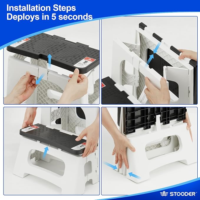 Folding Step Stool, 2-Step 8" 17", Non-Slip, 300lb Capacity | No Assembly, Stable A-Frame, Safety Lock, Anti-Slip Rubber Feet, Collapsible Stool for Kitchen Bathroom Bed RV Offic Garden