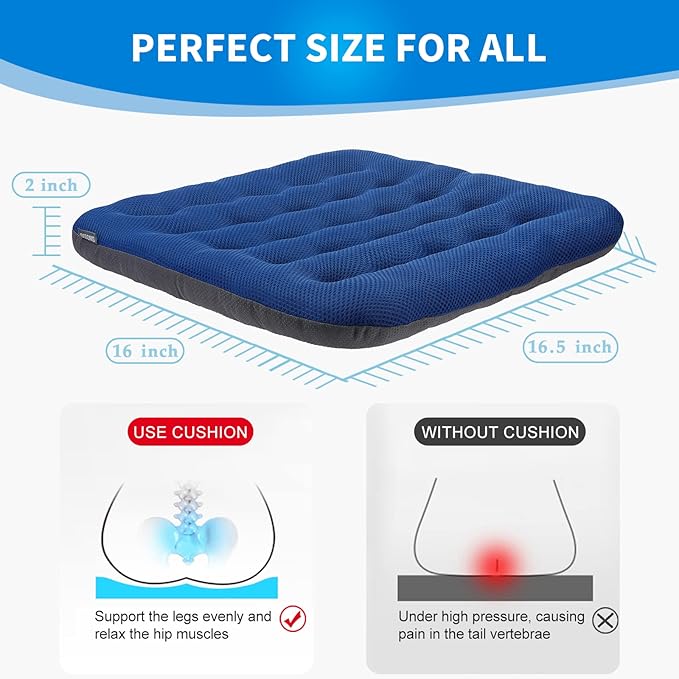 SINOSSO Excellent Support Effect Office Chair Cushion 1 Pack, Luxury Air Mesh Breathable Non-Slip Desk Computer Seat Cushion, Kitchen Dining Room Square Chair Pad (1 Count, Blue)