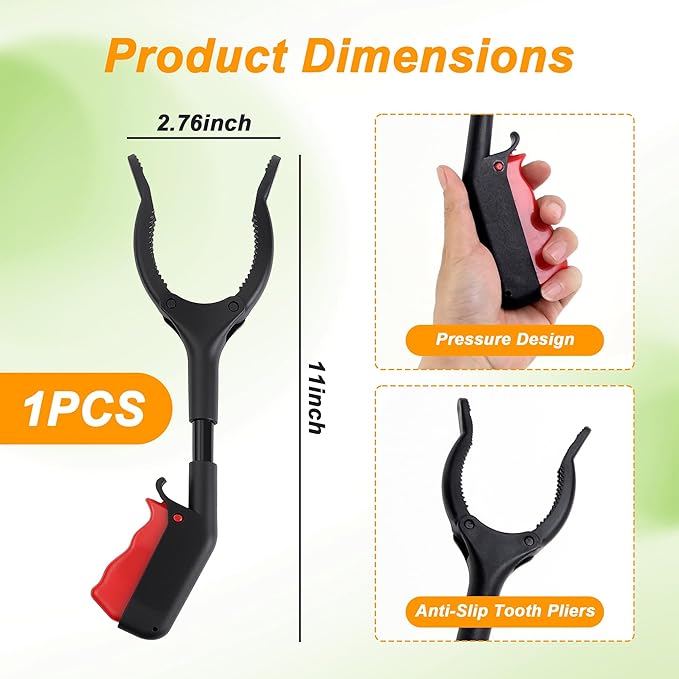 Grabber Reacher Tool Trash Grabbers Tool, 11" 360° Rotating Jaw Grabber with Anti-Slip Grip, Ergonomic Handle Small Grabber Tool for Sanitation Workers, Litter Picking & Reaching Objects