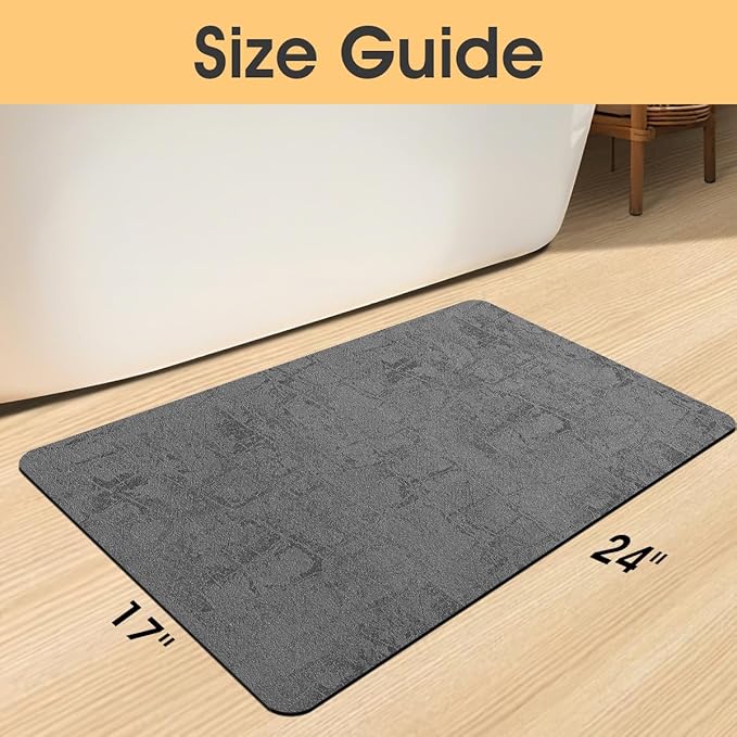 ACCUMTEK Non Slip Bath Mat, Thin Bathroom Rugs Fit Under Door, Quick Dry Bath Mats, Machine Washable Bath Rugs for Bathroom, Bathtub & Kitchen, Charcoal Gray/Checkered/24 x17