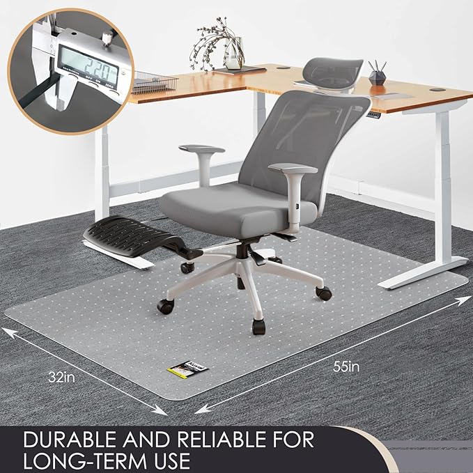 Kuyal Office Chair Mat for Carpet, Set of 2, 32x55 Clear Heavy Duty Computer Chair Mat, Under Desk Protector Carpeted Floors Mat, Easy Chair Movement,Ship Flat