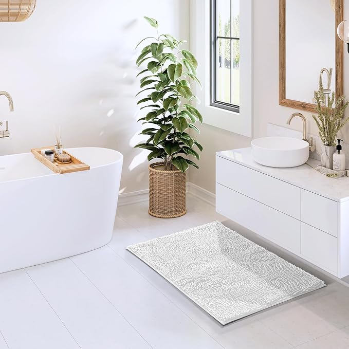 Hearth & Harbor Bathroom Rugs, Chenille Bath Mat - Machine Washable Bath Mats for Bathroom Non-Slip Backing Rubber, Quick Dry Bathroom Mat