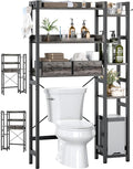 Besiost Over The Toilet Storage, 7 Tier Bathroom Organizer with Reversible Side Shelf and 2 Fabric Drawers, Adjustable Freestanding Rack Space Saver for Small Spaces, Grey Oak