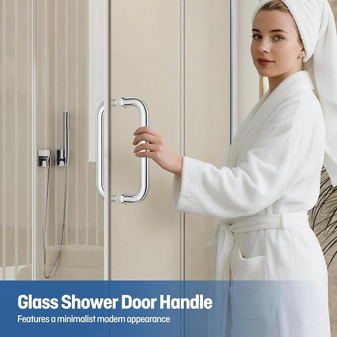 Ranbo Polished Chrome 8" （CTC） Tubular Back-to-Back Shower Door Handle，Heavy-Duty 1.0mm Thick 304 Stainless Steel, for 1/4"- 1/2" Thick Glass and 1-3/8" - 2-1/6" Thick Wooden or Metal Doors
