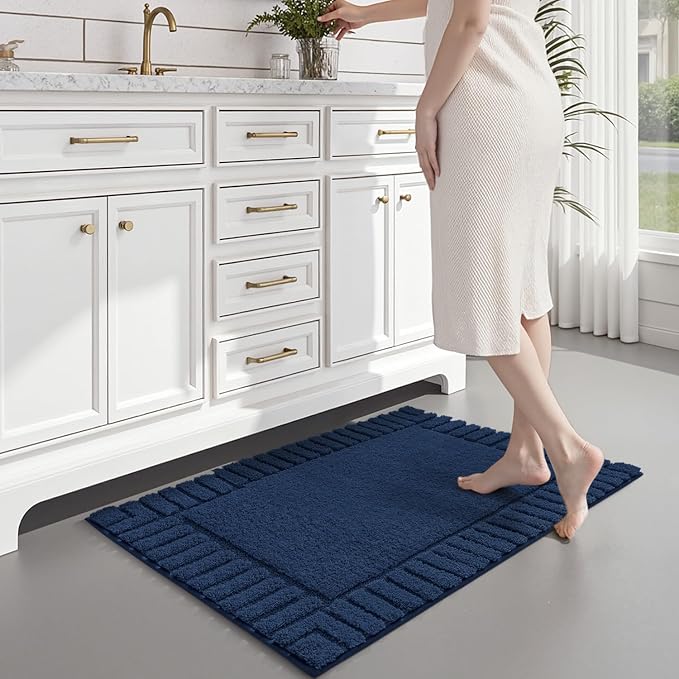LUMI Bathroom Rugs Non Slip with Rubber Backing, Extra Soft Plush Microfiber Bath Rug Absorbent, Machine Washable Bath Mat Quick Dry for Tub, Shower, Hotel, Blue, 24"x36"