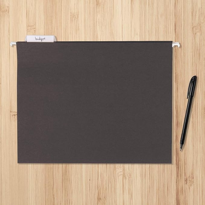 Amazon Basics Hanging File Folders with Adjustable Tabs for Document Organization, Letter Size, 8.5x11 inches, Black, 25-Pack