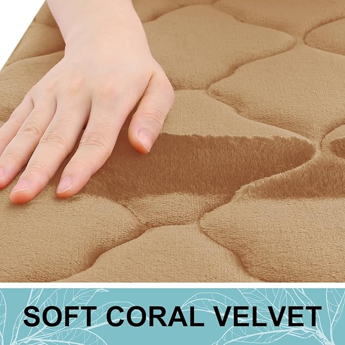 OLANLY Memory Foam Bath Mat Rug 70x24, Ultra Soft and Absorbent Bathroom Rugs, Non-Slip, Comfortable, Machine Washable Bath Carpet for Bathroom Floor, Tub Shower and Home Decor Accessories, Dark Beige