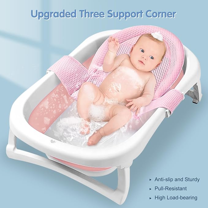 Colorlife Baby Bath Seat Support Net Infant Bathing Seat Support Mat, Adjustable Comfortable Non-Slip Three-Pointed Baby Shower Net Bathtub Sit Up Net for Newborn 0-12 Months-Pink(No Bathtub)