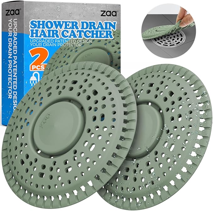 zaa Shower Drain Hair Catcher, 2 Pack Premium Silicone Drain Protector & Shower Drain Cover for Regular Drains of Shower Room, Bathroom, Sink, Green