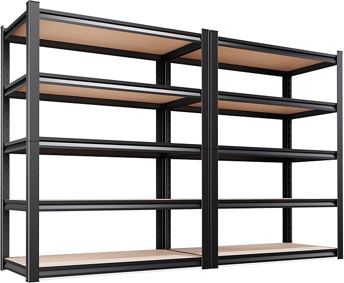 2-Pack Heavy Duty Garage Shelving for Whole Home, Warehouse & Workshop Organization, 71" H x 35" W x 15.7" D Adjustable 5-Tier Metal Storage Rack for Tools, Storage Bins & Bulk Items