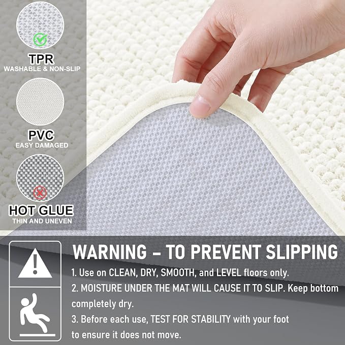 Arotive Bathroom Rugs 24" x 16", Ultra Soft Absorbent Chenille Bath Rugs, Non-Slip Rubber Backing, Machine Washable Bath Mats for Bathroom Floor, Tub and Shower, Home Decor Accessories, Ivory