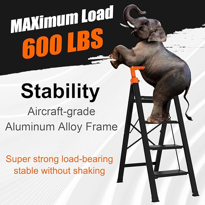 4 Step Ladder with Single-Handrail,Lightweight Aluminum 4 Step Ladder,600lbs Max Load Heavy Duty Step Stool for Kitchen,Home,Office