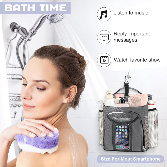 Attmu Shower Caddy Portable, Hanging Shower Bag for Dorm Room College, Large Capacity Quick Dry Mesh Tote Bag for Travel Camping Essentials (Gray)