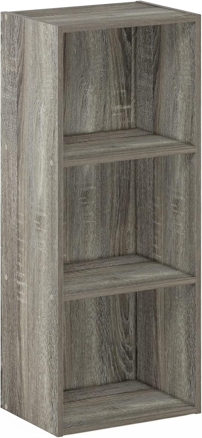 Furinno LUDER Book Shelf, 3-Cube Bookshelf, Bookcase with Open Shelves, 9.3 x 12 x 31.5, Easy Assembly, for Living Room, Bedroom, Home Office, French Oak