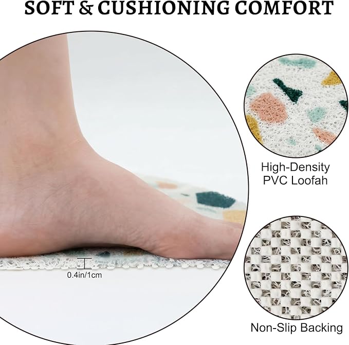 Corner Shower Mat Non Slip, 28x 28 Inches Triangular Bath Mats for Inside Shower, Soft PVC Loofah Bath Mat Without Suction Cups, Shower Mats Quick Drying and Easy Cleaning
