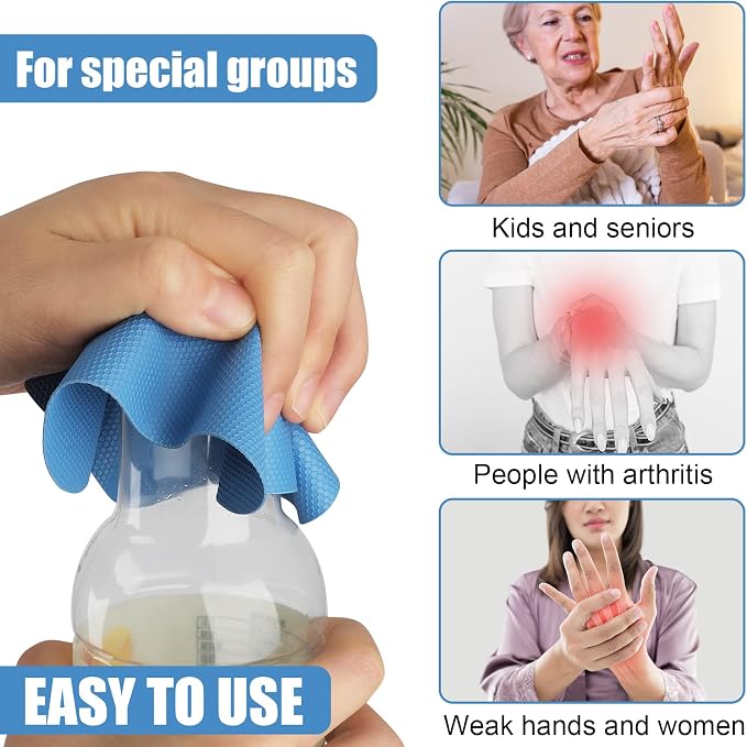LUTER 4pcs Jar Opener, Rubber, Multi-function Silicone Bottle Opener for Seniors with Weak Hands Lid Cap Gripper Pads Kitchen Coasters Gadgets(blue round +purple square)