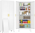 75" White Metal Garage Storage Cabinet with 2 Doors and 5 Adjustable Shelves,Kitchen Pantry Cabinet,File Cabinet,Steel Tool Cabinet for Home,Office,Garage,School,Warehouse