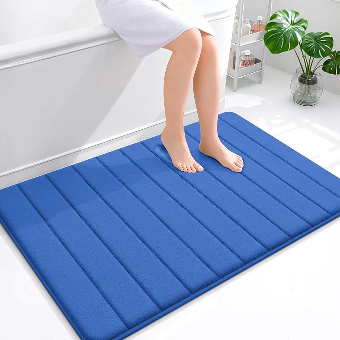 OLANLY Memory Foam Bath Mat 44x32, Super Soft Absorbent Bathroom Rugs, Quick Dry, Machine Washable Shower Floor Rugs, Bathmat Carpet, Bathroom Home Decor Accessories, Deep Navy Blue