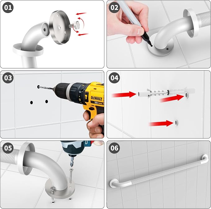 36 Inch White Grab Bars for Shower with Anti-Slip Knurled Grip,YuanDe Stainless Steel Bathroom Grab Bars, Shower Handrail Support, Handicap Elderly Balance Assist Handles