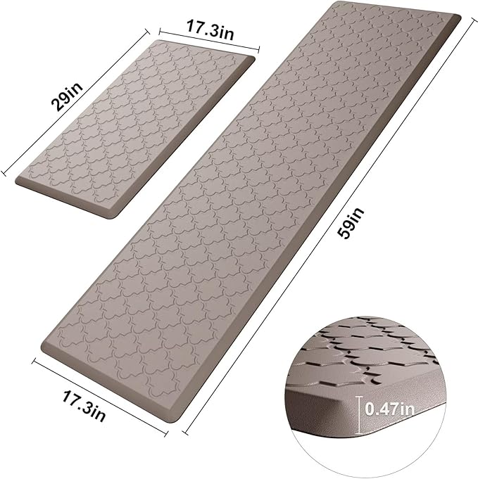 Kitchen Mats for Floor 2 Piece - Anti Fatigue Mats for Kitchen Floor - Non Slip Cushioned Rugs for Standing, Office,Sink, Laundry, Khaki