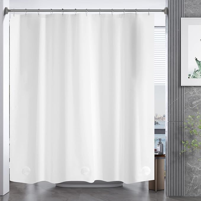 AmazerBath White Shower Curtain Liner, 70 x 72 Inches EVA 8G Heavy Duty Plastic Shower Curtain Liner, Waterproof Weighted Thick Bathroom Curtain with 3 Clear Weights and 12 Rustproof Grommet Holes