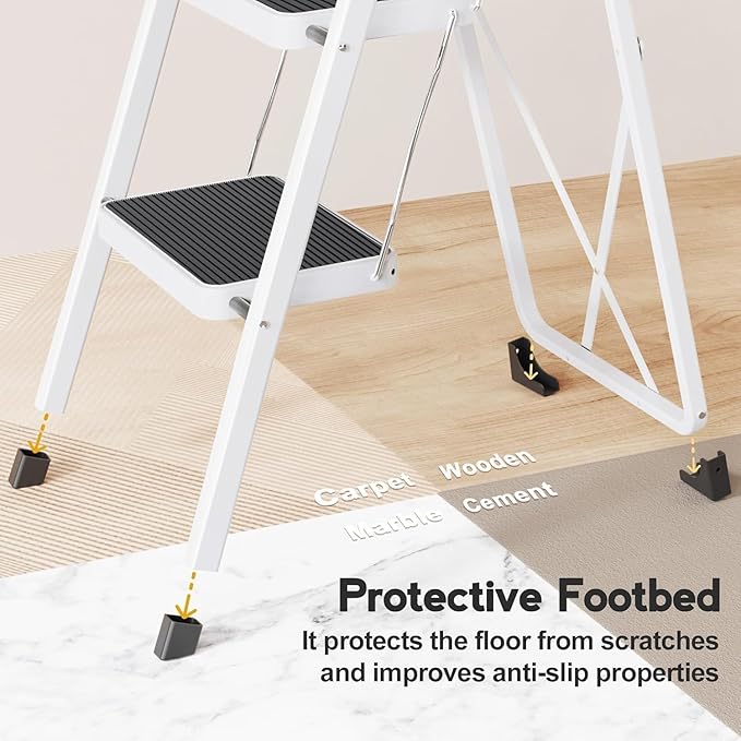HBTower Step Ladder, 4 Step Ladder Folding Step Stool for Adults with Anti-Slip Pedal, 330 lbs Capacity for Home, White