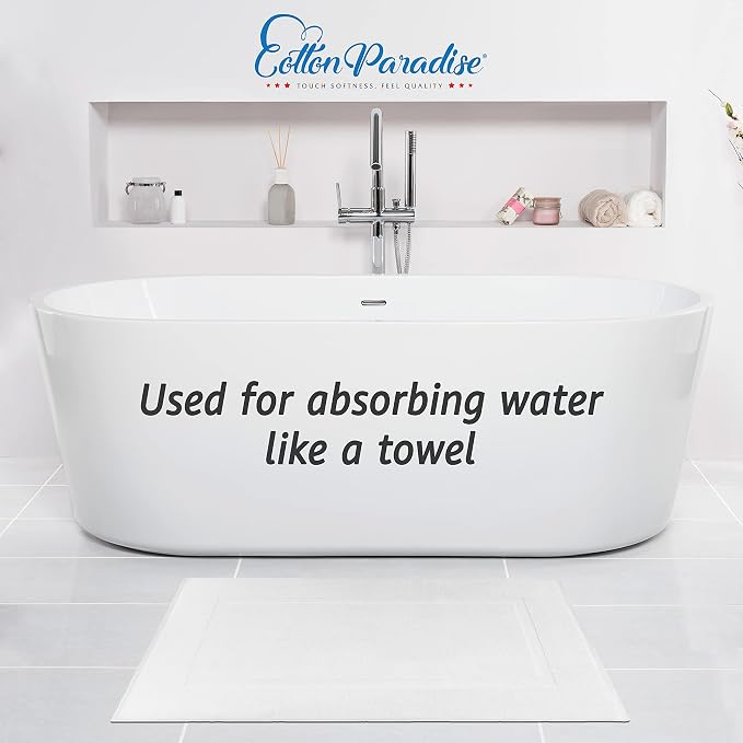 Cotton Paradise 100% Cotton Turkish Bathmat Set, Soft Absorbent Quick Dry, 2 Piece 20x34 Bathmat Floor Set, Snow White