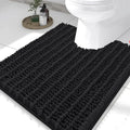 Smiry Bathroom Toilet Rugs U Shaped 24x20, Extra Soft Absorbent Non Slip Rubber Backing Chenille Contour Bath Rugs for Toilet, Machine Washable Contoured Bath Mats, Black