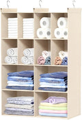 Ofiray-home 4 Tier Hanging Closet Organizer, 12 Compartments Sweater Organizer for Closet with 3 Sturdy Hooks, Closet Organizers and Storage, Wardrobe, Rv, Garment Rack, Beige