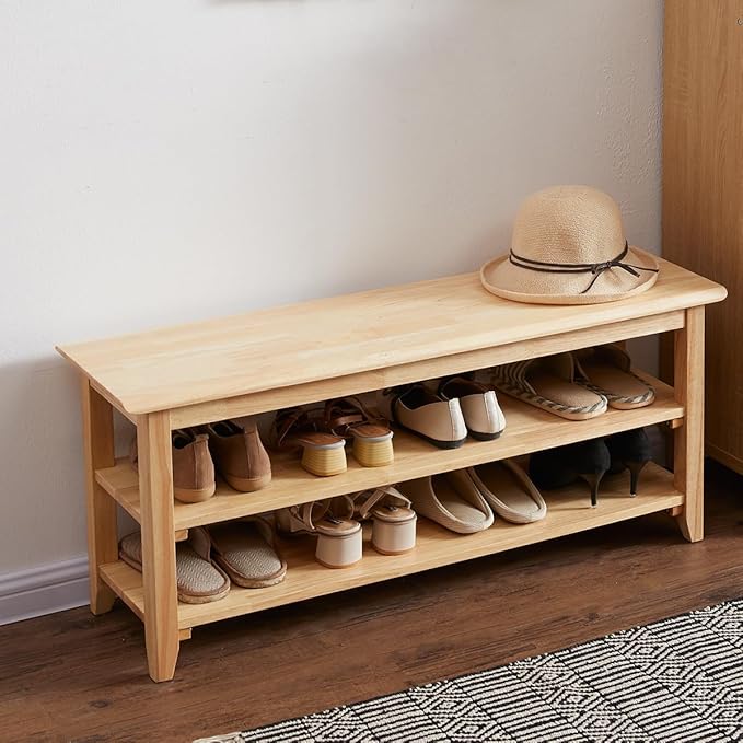 XKZG Shoe Storage Bench Wooden Shoe Rack Bench Simple Style Wood Entryway Bench (Natural,39.4")