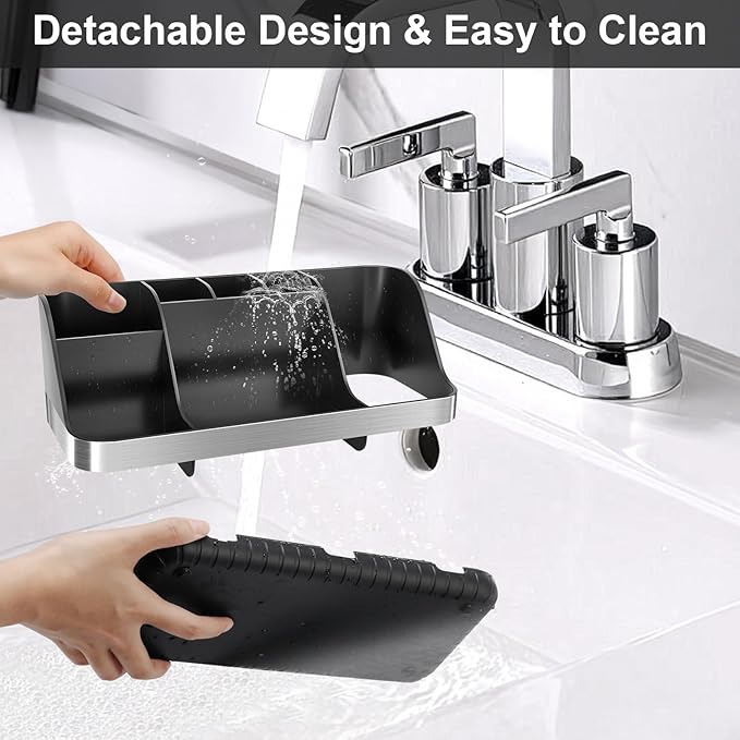 GFWARE Black Toothbrush Holder - 7 Slots Bathroom Organizer Countertop with Drainage Matte Black Electric Toothbrush and Toothpaste Holder for Bathroom Accessories Sink Storage