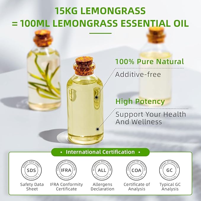 HIQILI 16 Fl Oz Lemongrass Essential Oil, 100% Pure Natural Undiluted for Diffuser, Hair