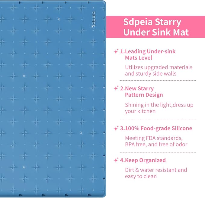Sdpeia Under Sink Mat 22"×14" Waterproof Silicone Cabinet Liner & Sink Protector for Kitchen & Bathroom, Multi-Purpose Organizers Tray for Pets, Laundry, Cat Litter Mat