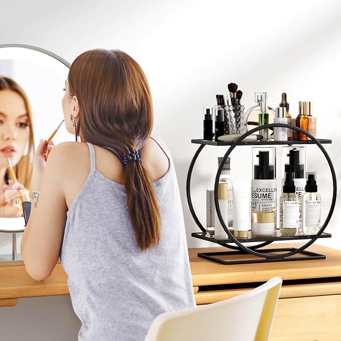 Perfume Organizer for Dresser, Black Bathroom Counter Organizer, 2 Tier Vanity Makeup Organizer, Bathroom Organizer and Storage for Skincare Cosmetic Perfume Display Stand for Bedroom Decor