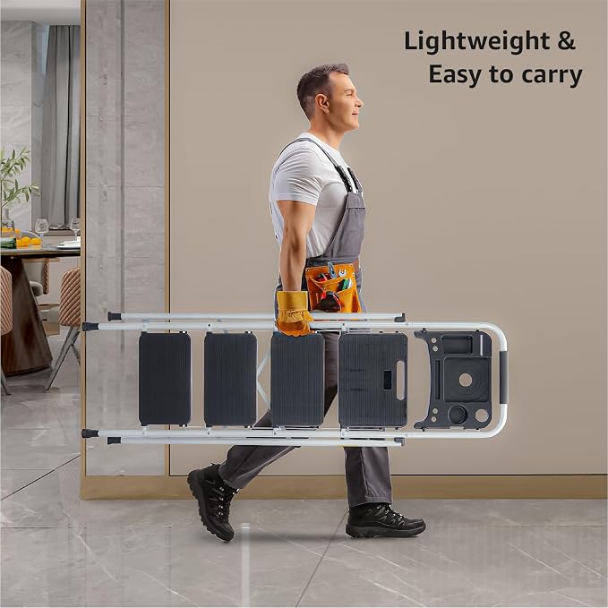 4-Step Ladder with Wide Anti-Slip Platform & Thick Rubber Feet | Heavy Duty Foldable & Portable | 330 lbs Capacity, Steel Frame, Rubber Handgrip, Folding Step Stool
