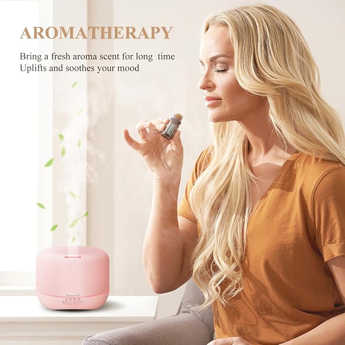 Aromatherapy Essential Oil Diffuser for Room: 500ml Colorful Aroma Air Humidifier with Adjustable Cool Mist Mode, Auto Off Ultrasonic Diffusers for Large Room Home Office(Pink)