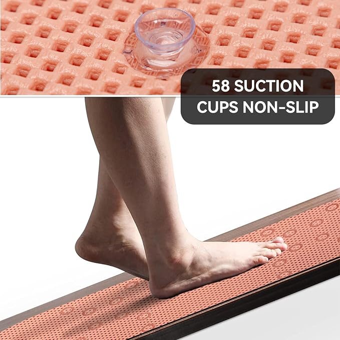 Bathtub Mat Non Slip 36” X 17” Shower Mat Soft Foam Bath Mats for Bathroom Tub, Bathtub Mat with Drain Holes, Suction Cups, Shower Mat Non Slip (Orange, 36'' x 17'')