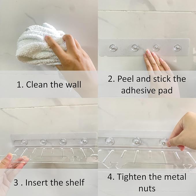 Acrylic Corner Shelves, Adhesive Shelf, Shower Caddy Organizer for Home Decor,Clear Shower Shelf,No Drilling Wall Mounted Bathroom Shelves (Clear 12 inch 2 set)