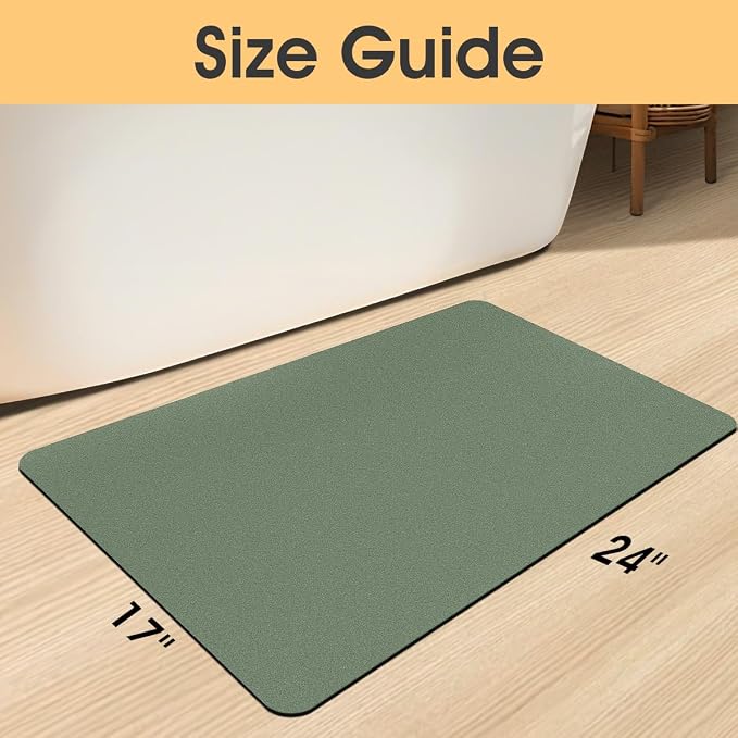ACCUMTEK Non Slip Bath Mat, Thin Bathroom Rugs Fit Under Door, Quick Dry Bath Mats, Machine Washable Bath Rugs for Bathroom, Bathtub & Kitchen, Dark Green/Upgraded Solid/24 x17