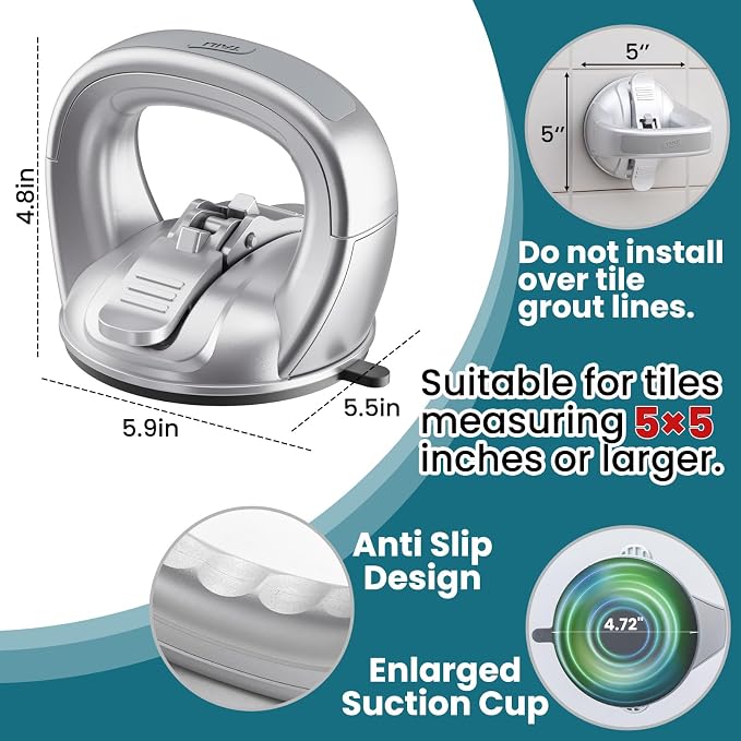 TAILI Grab Bars for Bathtubs and Showers,2 Pack Shower Handles for Elderly Suction,Shower Bar with Upgraded Rubber Suction Cups,Safety Grip for Senior, No Drilling Removable Waterproof, Silver