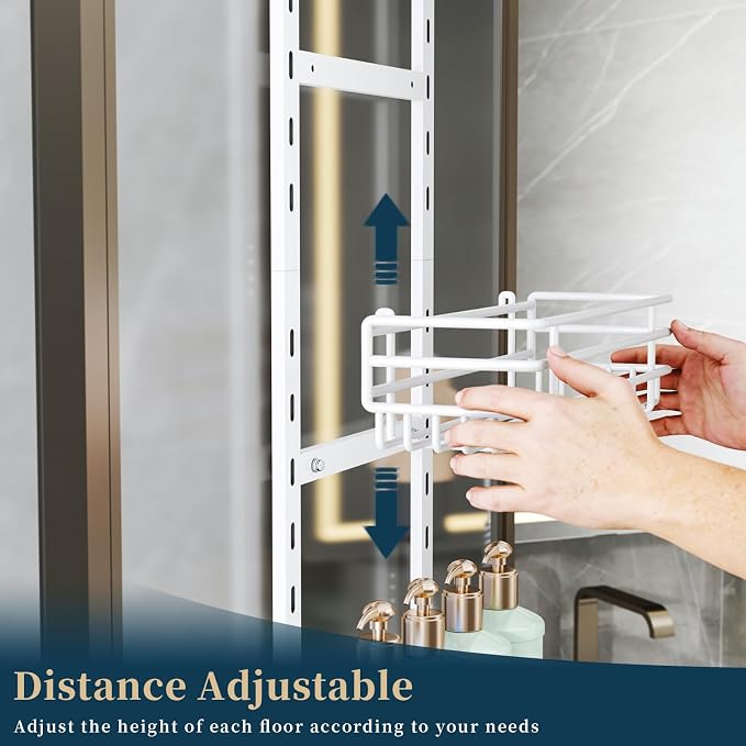 Consumest Over The Door Shower Caddy - 5 Tier Adjustable Shower Organizer Hanging with 2 Toothbrush Holders & 4 Hooks, Rustproof Organizer Shelf, Storage Rack for Bathroom, White