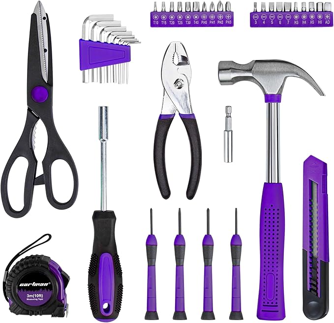CARTMAN 39-Piece Home Tool Set Kit, Essential Household Hand Tools with Plastic Storage Case, Purple