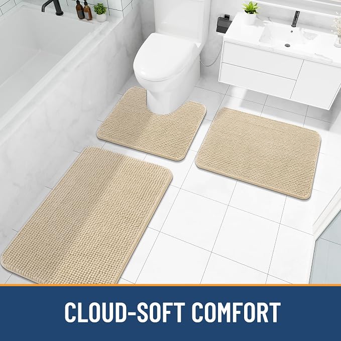 Arotive Bathroom Rugs 36" x 24", Ultra Soft Absorbent Chenille Bath Rugs, Non-Slip Rubber Backing, Machine Washable Bath Mats for Bathroom Floor, Tub and Shower, Home Decor Accessories, Beige