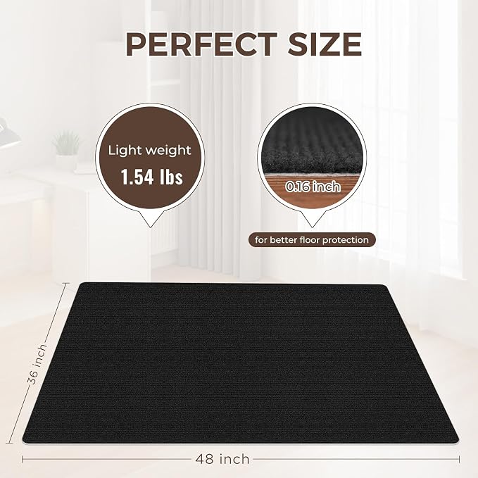 Office Chair Mat for Hardwood Floor 36x55 Inch, Non-Slip Rolling Chair Mat, Flat Lay Floor Protector for Wood Tile Laminate, Anti-Slip Sound Absorbing(Black)