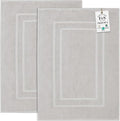 Feather & Stitch 2 Piece Towel Like Bath Mats (30x21 Inch) 100% Cotton Terry Bath Mats, Bathroom Shower Floor Mats [NOT A Bathroom Rug], Soft Absorbent Washable Mats - Sliver