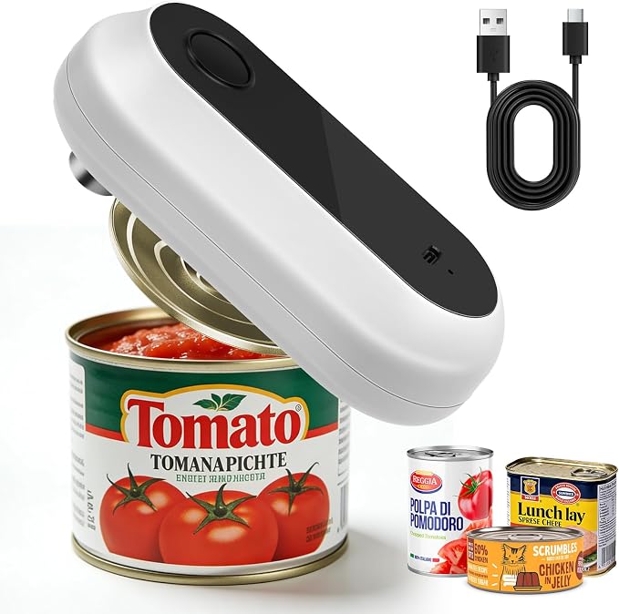 Electric Can Opener,Rechargeable One Touch Side Cut Opener for Seniors Fits Almost All Can Sizes,Smooth Edge, Handfree, Wall Mounted Small Size(White)