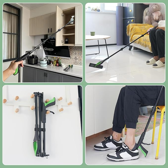 51" Heavy Duty Grabber Reacher Tool, Black & Green | For Seniors/Disabled/After Surgery Recovery, Extra Long Foldable, With Shoehorn, 360° Rotating Anti-Slip Claw, Magnetic Tip