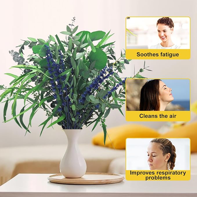 5 Kinds Mix Dried Eucalyptus & Lavender Flowers Bundle for Shower , 15''-17''Natural Real Fresh Preserved Eucalyptus Leaves and Lemon Hanging Plants, Home Bathroom Decor, Fragrance
