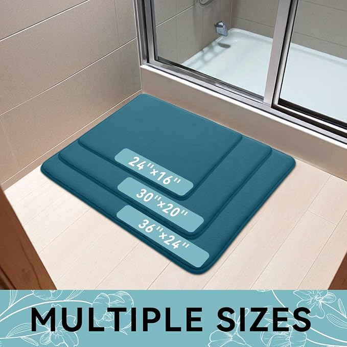 Smiry Memory Foam Bath Mat 70x24, Extra Soft and Absorbent Bathroom Mats, Non Slip Washable Carpet for Floor, Shower and Tub, Peacock Blue
