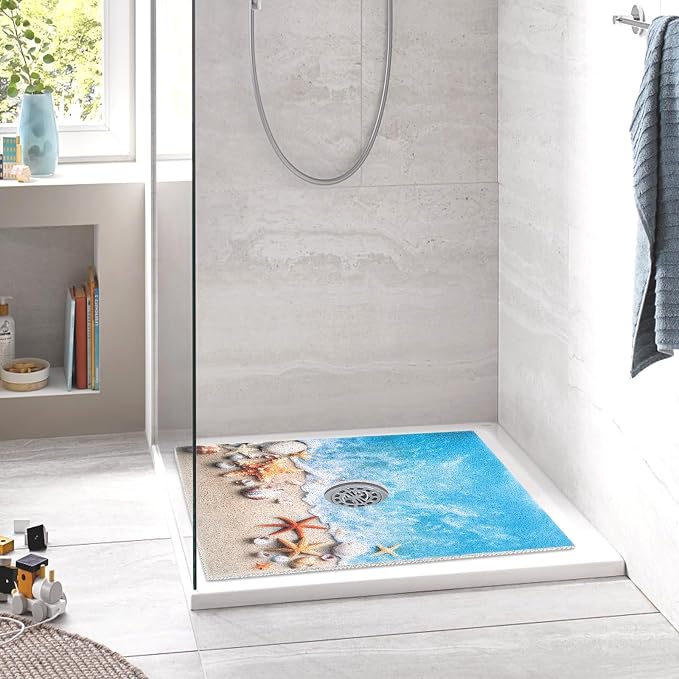 Square Shower Mat Non Slip: 36 x 36 Inch Extra Large Shower Mats with Drain Hole in Middle - PVC Loofah Anti Slip Shower Floor Matt for Inside Shower